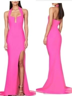 Nookie Destiny Halter Mermaid Hem Formal Gown in Neon Pink Size US Large (8)